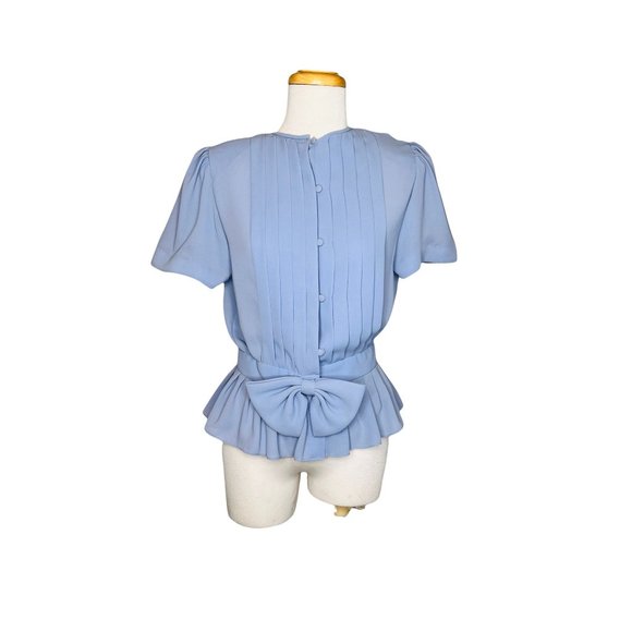 Albert Nippon Petites Blouse and Skirt Set Chiffon Pleated Top Blue 70s Pristine - Picture 4 of 8
